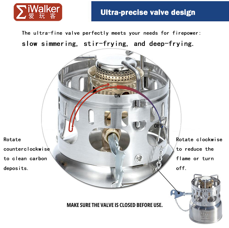 The IWALKER G43S is a compact and portable gasoline stove, which is suitable for cooking during backpacking, mountaineering, hiking and camping trips.