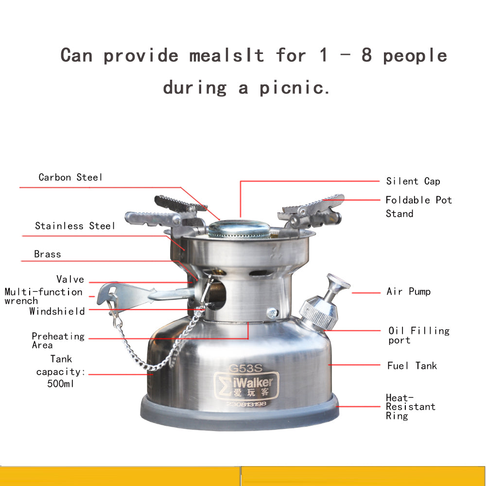 IWALKER G53S Outdoor Gasoline Camping Stove Designed for 1 - 8 - person Picnics, Compact and Portable